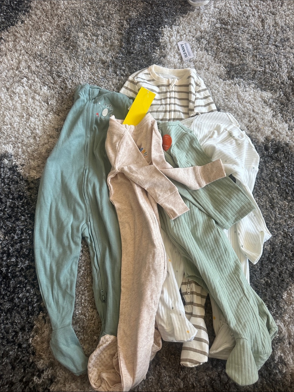 Old Navy Mixed Baby Footies Bundle - Sage Green, Cream, Beige, White, Stripes